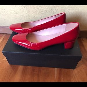 J. Crew Bright Red Patent Leather Block Heal